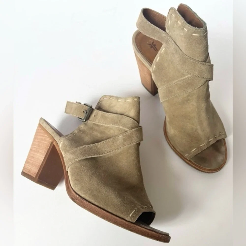 Frye‎ Dani Pickstitch Suede Peep Toe Heeled Sandals